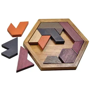 Hexagonal Wooden Puzzles IQ Game Educational Toys For Children Kids Adults Tangram Board IQ Brain Teaser Montessori Toys Gifts