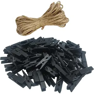 100 pcs Sturdy Mini Small Tiny Wooden Black clothespins for Dry Laundry on Clothesline, Bag Clips, Crafts, Photos, Home, School, Arts Crafts Deco