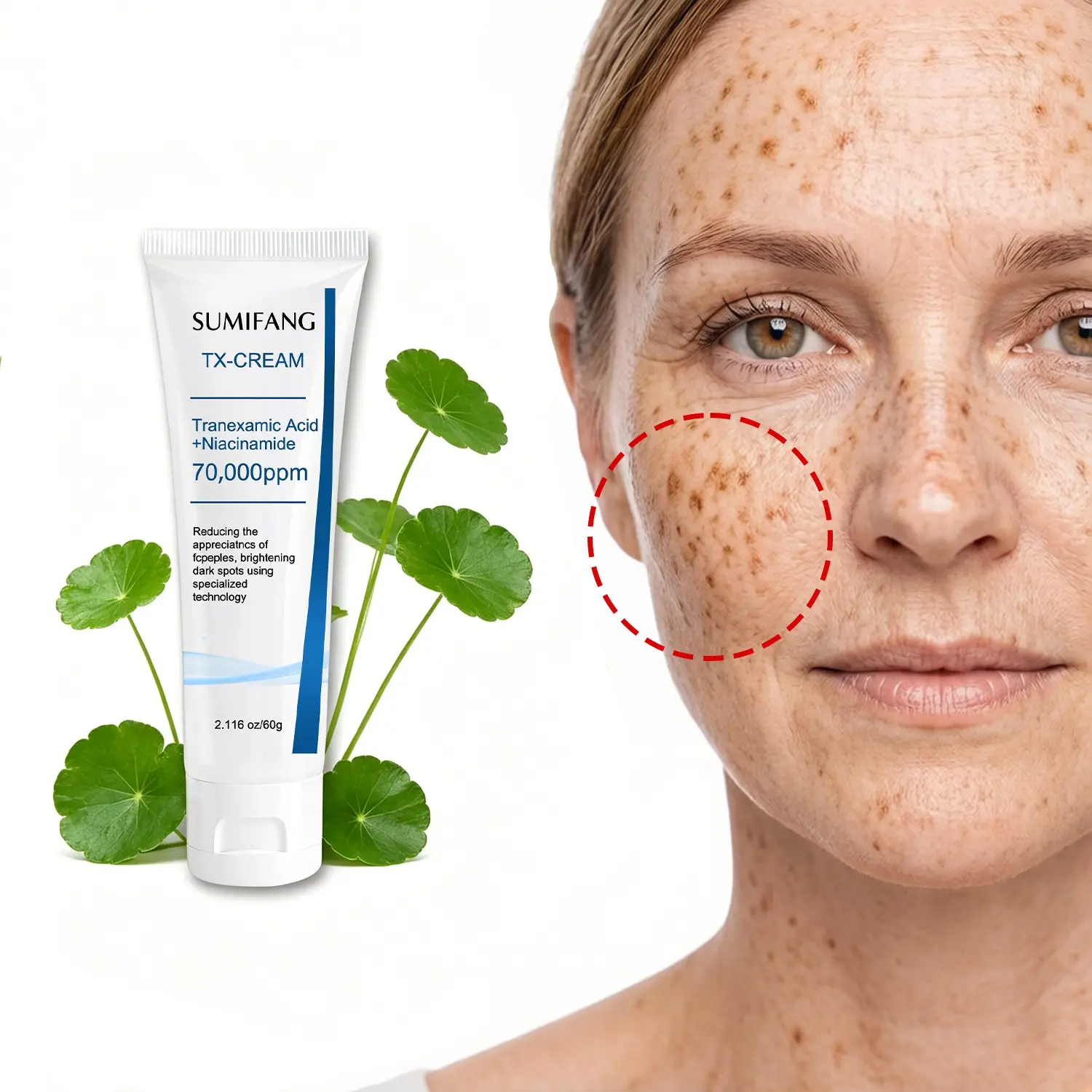 SUMIFANG TX-CREAM 60g Dark Spot Moisturizer – Contains tranexamic acid and niacinamide complex, combined with peptides and ceramides to fade dark spots, even out skin tone, and repair the skin barrier. Suitable for all skin types.