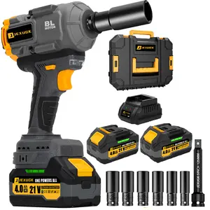 JEXUGK Cordless Impact Gun, 1500Nm 1/2" Power Impact Wrench with 2 x 4.0Ah Battery, 21V Brushless High Torque Pistola de Impacto with 6 Sockets, Llave de Impacto for Home Car Pickup Tire Nut Removal