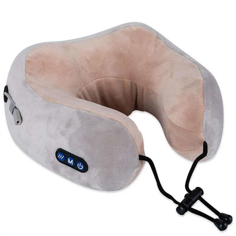 Electric Massage U-Shaped Neck Pillow, Rechargeable Memory Foam Cervical Massager Pillow, Portable Vibration Neck Support Travel Pillow for Car Airplane Office Sleeping Relieve Neck Fatigue