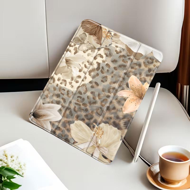 Chic Tablet Case Featuring a Leopard Print, Floral, And Butterfly Design, Designed for Holding a Pencil (Pen Not Included).It Offers an Auto Wake/Sleep Function And Is Compatible with Various for Ipad Models Including The 10Th, 11Th, 9Th, Mini
