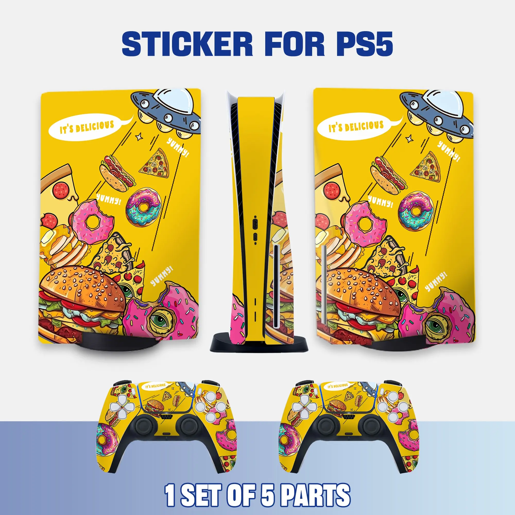 Ps5 Disc Edition Controller Vinyl Sticker Set, Food Flying Saucer Cartoon Graffiti Pattern, Scratch-Resistant Waterproof Durable, Removable Game Console Protector Film