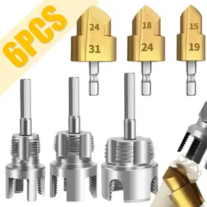 Premium 6-Piece Pipe Threading and Reaming Tool Set, High-Quality 1/2, 3/4, 1 Inch Die Kit with 20/25/32mm Hex PPR Pipe Reamers, Professional Plastic Tubing Hole Driller Caddy Combo for Plumbers