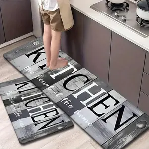Flannel Kitchen Mat Set, Kitchen Rugs Sets, Patchwork Wood Grain Design, Vintage Industrial Style, Non-Slip, Absorbent