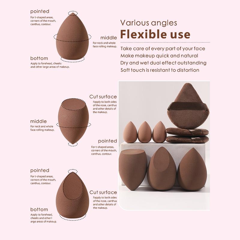 Makeup Tools Set for Women Summer Makeup, 9 Counts/set Including 6 Beauty Blender & 3 Makeup Powder Puffs, Soft Cosmetic Accessories for Contouring, Blending, Facial Detailing, Cosmetics Makeup Tool