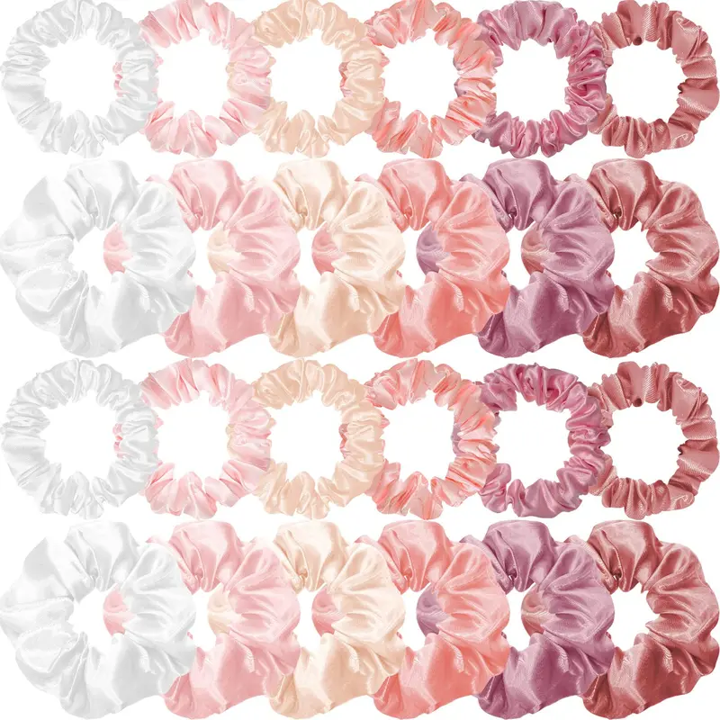24 Pcs Satin Scrunchies for Women Silk Hair Ties Set 2 Sizes Soft Ponytail Holders for Thick Curly Hair Assorted Colors for Daily Use Wedding Party Gifts (Gentle Colors, Plain Pattern)