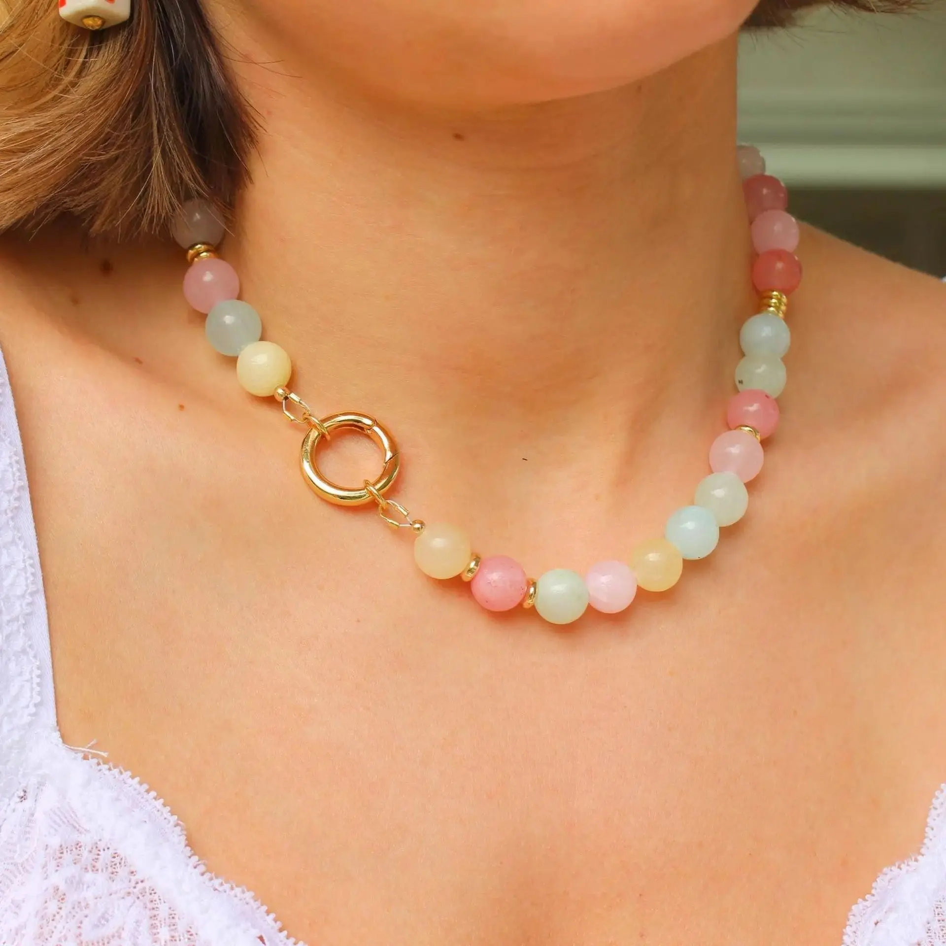 Pastel Beaded Necklace for Women, Colorful Candy Jewelry, Y2K Summer Necklace, Cute DIY Gift for Her