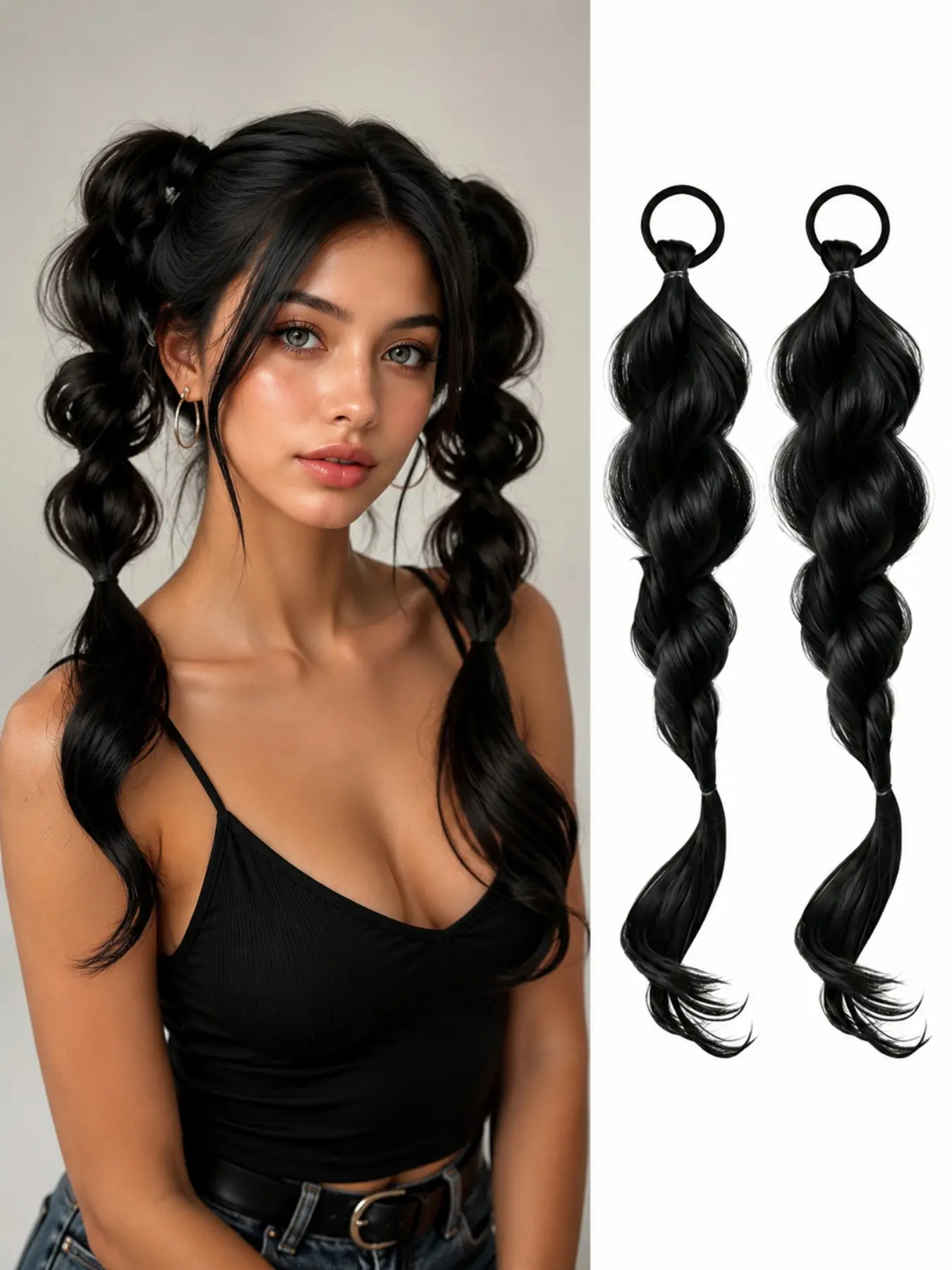 18 Inch Bubble Ponytail Extension Synthetic Hair Double Ponytail Hairpiece Long Wavy Hair Extension for Women