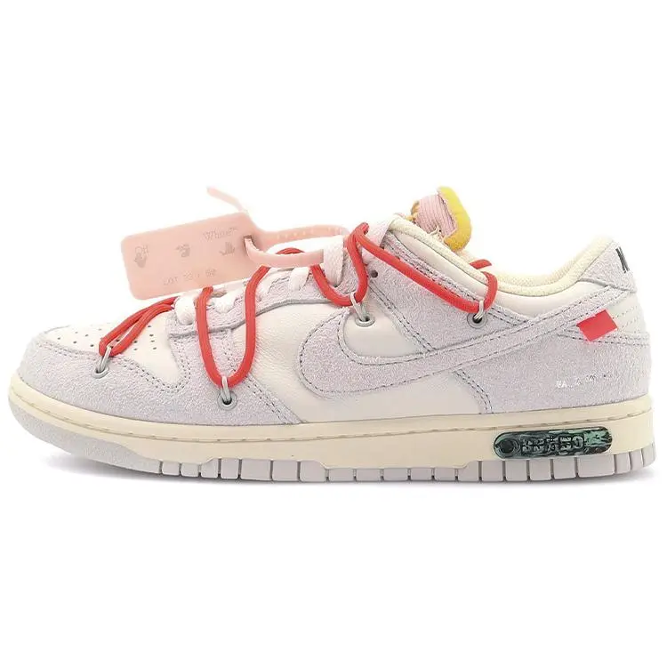 Off-White x Nike Dunk "The 50" No.33 Unisex Low-Top Sneakers with Red Laces and Light Pink Accents Verifiable, with credentials and supporting global authentication