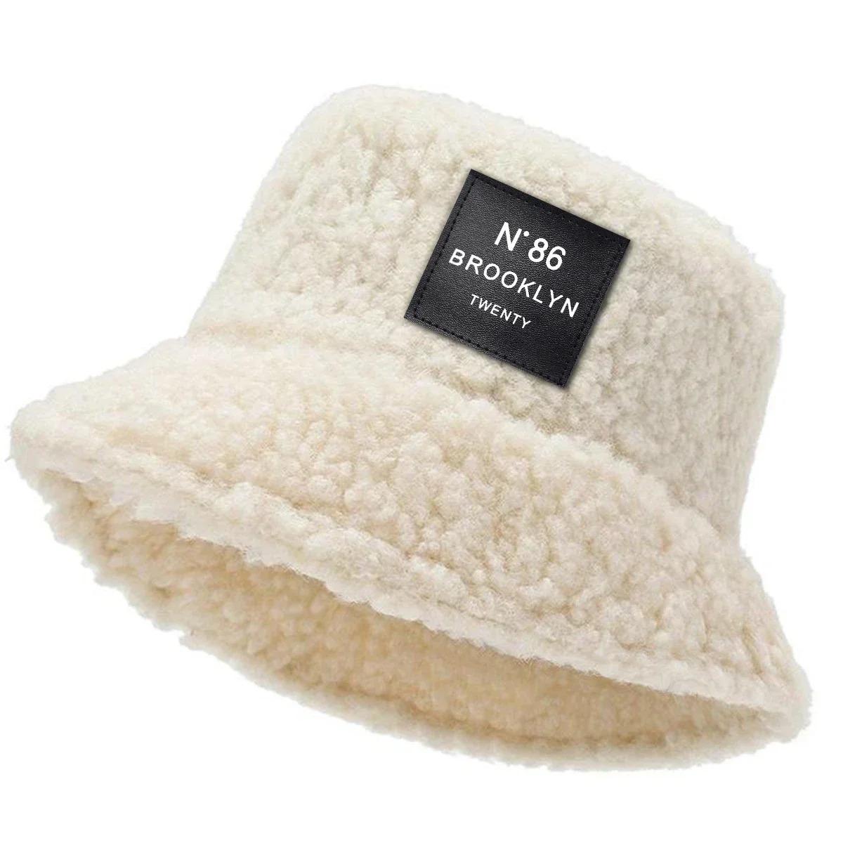 Unisex N86 Brooklyn Label Lambhair Bucket Hats Warm Fishermen Caps Outdoor Casual Cap Sunscreen Hat