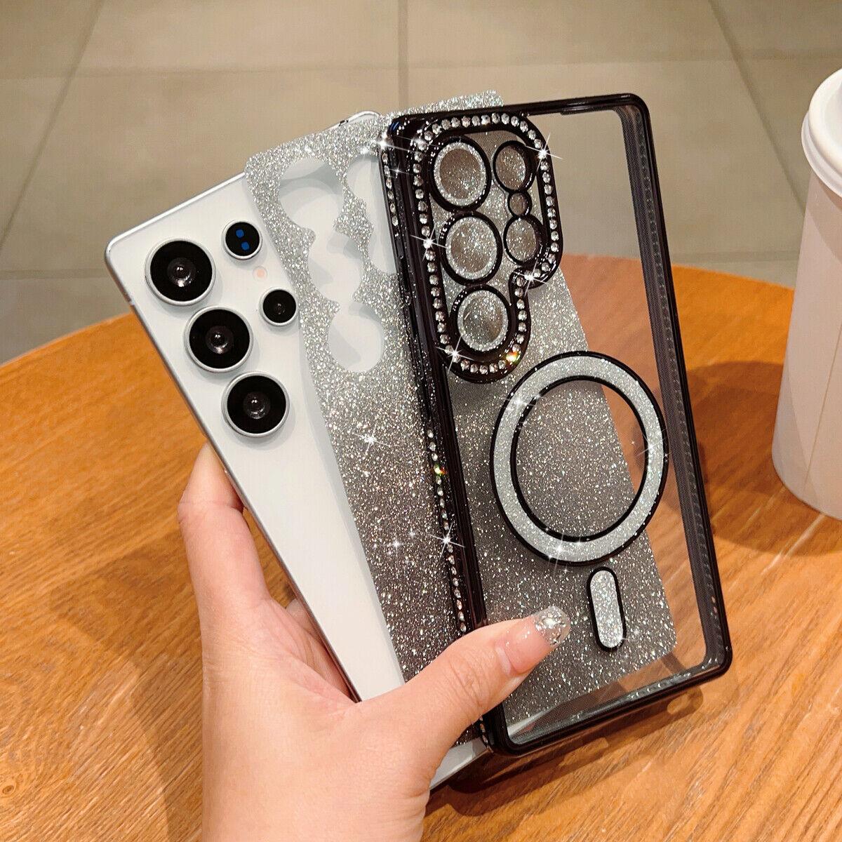 OREKROY Magnetic Glitter Case for Samsung Galaxy S25 Ultra Plus S24 23 [Compatible with MagSafe] Military-Grade Protection, Clear Cute Glitter Bling Cover Sparkle Diamond Camera Protector Cover for Women Girls, Purple