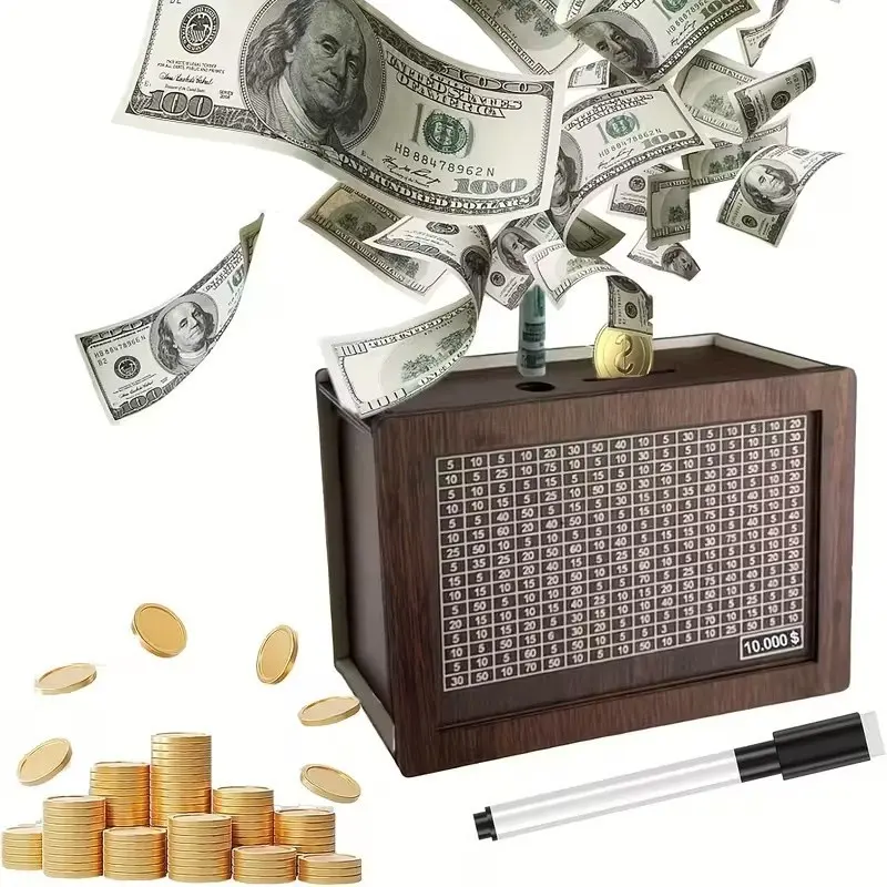 Wooden Savings Box with Counting Target, 5000 Savings Challenge Box, Money Saver Box 5k Smash, Decorative Piggy Bank, Wooden Digital Save Piggy Bank for Adults Kids, Cash Vault Wooden Savings Christmas Gift, Birthday Gift, Bedroom Decor, Money Jar