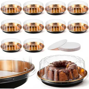 10 Pack 11in Round Cake Container and 10 Pack 9in Cake Boards, Disposable Pie Platters Pizza Carrier Boxes with Dome Lids and Cardboard Bases for Valentine Homemade and Party Supplies