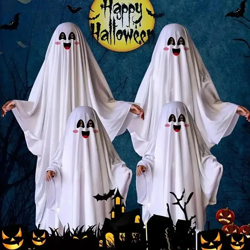 Halloween Ghost Costume, 1 Count Smile Face Ghost Cape, Cosplay Clothing, Performance Costumes, Halloween Party Costume, Costume Party Accessories