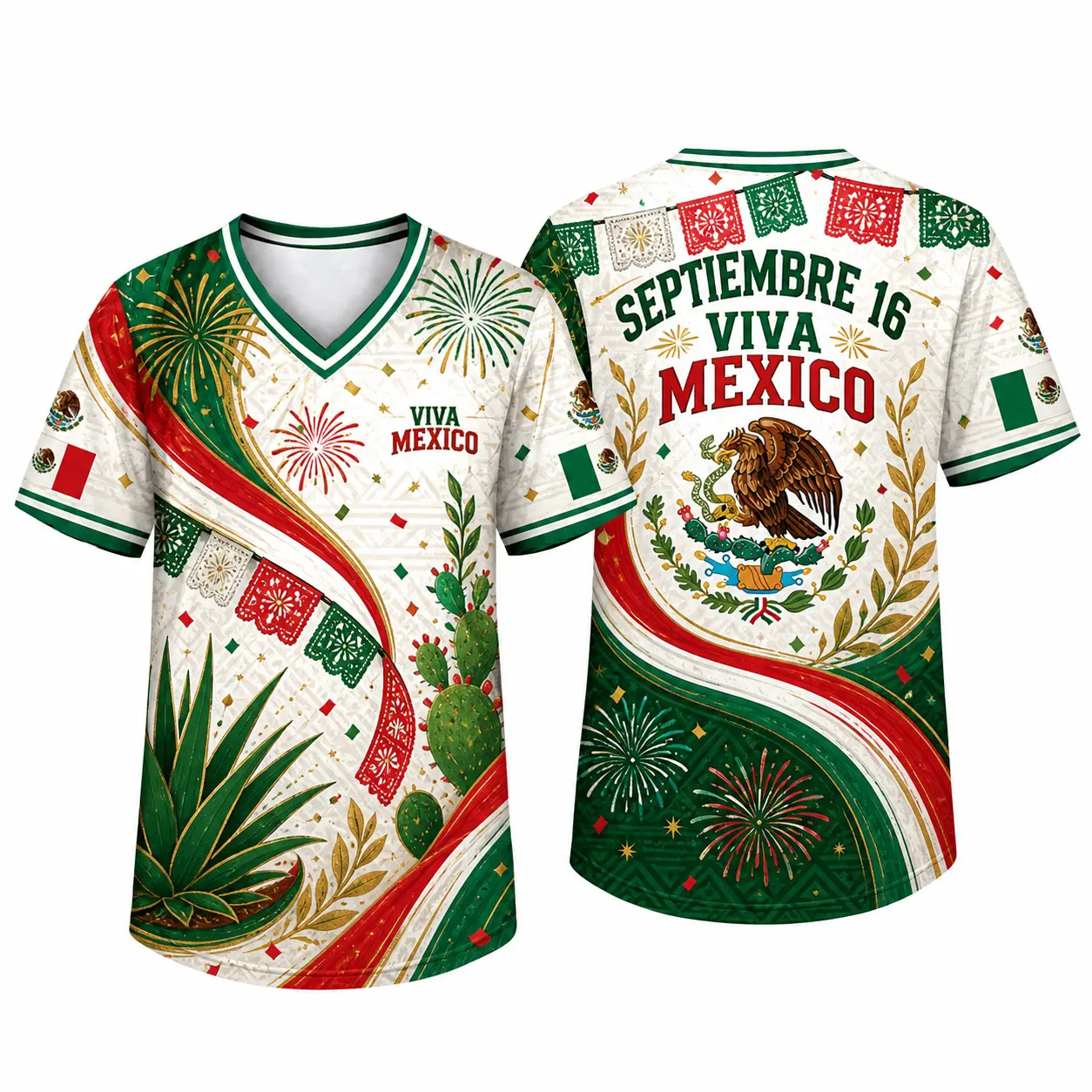 Mexico Independence Day Shirt, Viva Mexico Septiembre 16 180GSM Cotton V-Neck T-Shirt for Men Women, Mexican Flag Eagle Graphic Tee, Patriotic Fiesta Party Outfit, Short Sleeve Festival Top for Family Matching, Parade, BBQ, Casual Wear Gift Top