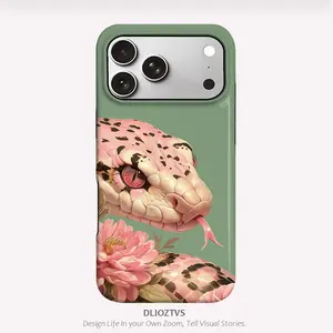 Pink Black Striped Python Pattern Phone Case for iPhone 17 Pro Max Air 16 Plus 15 14 13 12, for Samsung Galaxy S26 Ultra S25 Edge S24 Plus S23 S22 S21 S20 FE, Shockproof Durable 2 in 1 Scratch Resistant New Material Protective Phone Casing Cover