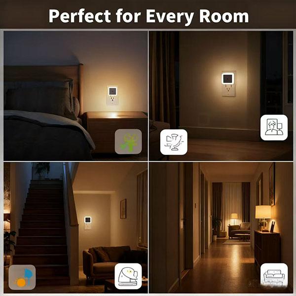 6 Pack Warm White LED Night Lights with Auto On Off Sensor for Kids Bedroom Nursery Bathroom Hallway Stairs Safe Eye-Caring Plug in Wall Lights