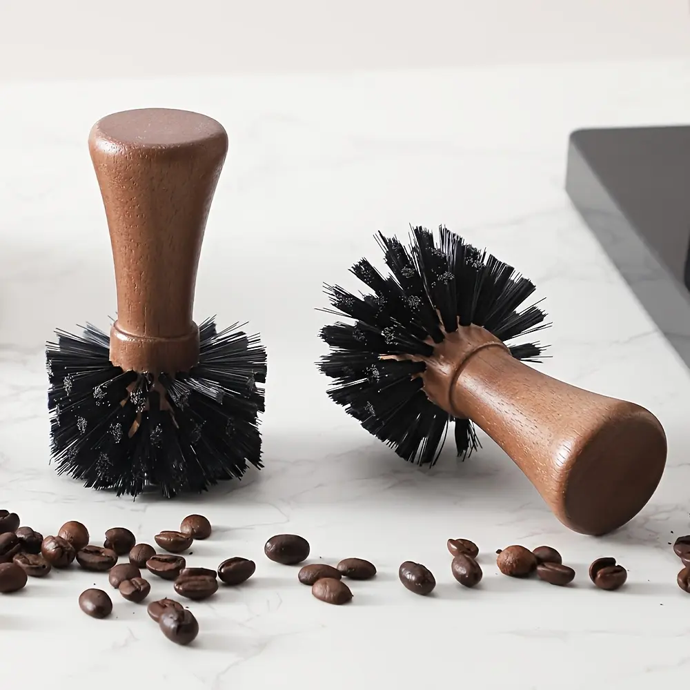 1pc Wooden Handle Powder Bowl Brush Solid Wood Handle Nylon Bristles for Espresso Machine Powder Bowl/Handheld Cleaning Brush Barista Home Brewing Tool No Scratch