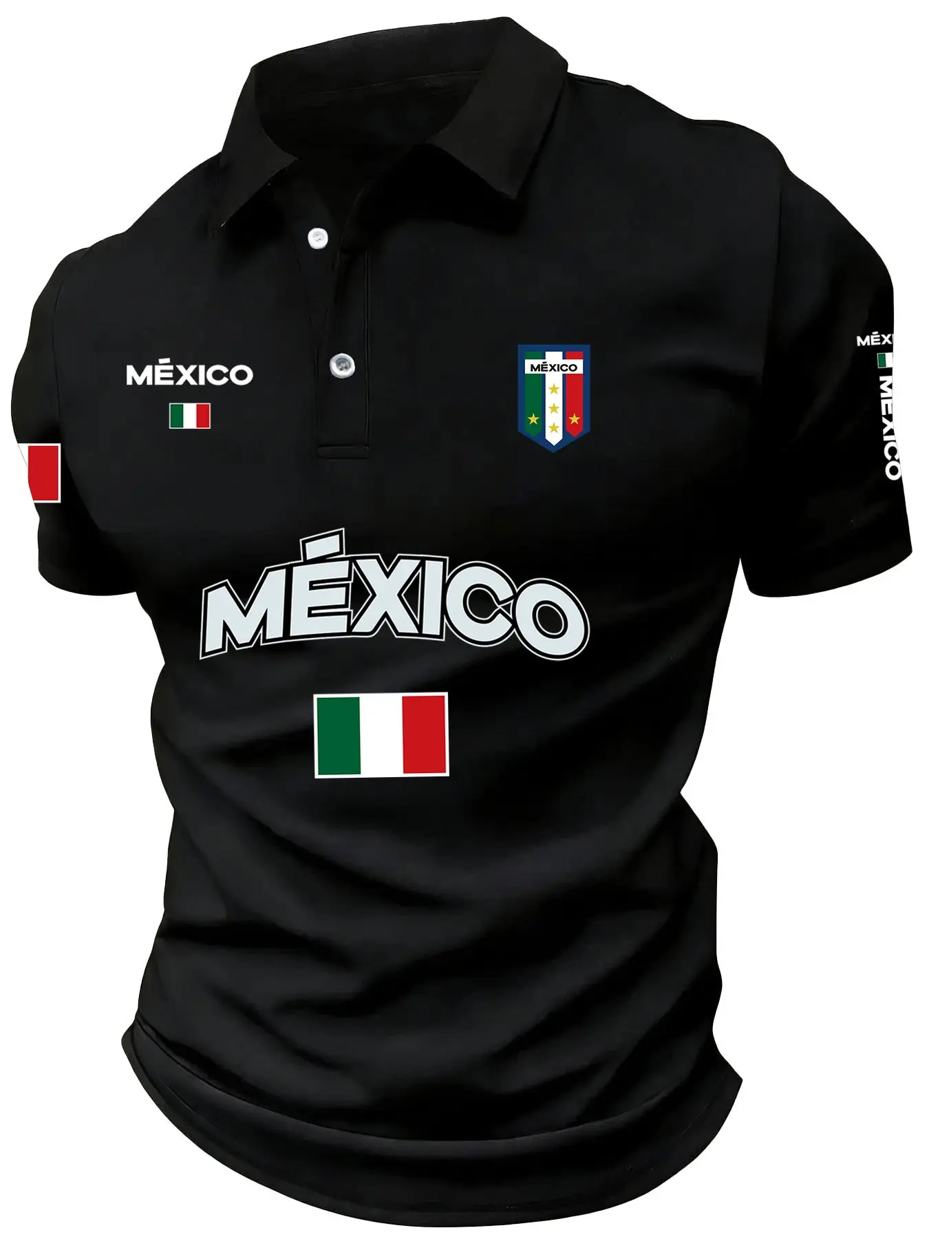 Men's Mexican Flag Polo Shirt, Golf T-Shirt, Desert Golf Polo, Classic Collar Casual Top, Football Fan Summer Streetwear, Slim Fit Patriotic Ethnic Pride Daily Travel and Game Day Clothing, Casual Fashion Sporty, Casual Sports Tops