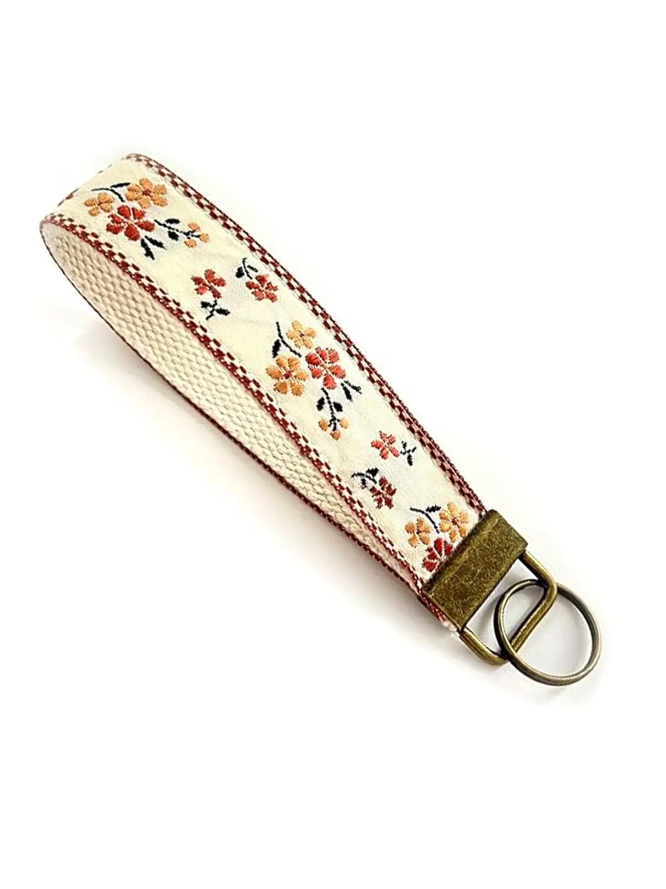 1pc Embroidered Fabric Wristlet Keychain for Women, Cute Wrist Key Chain with Metal Hardware,Bracelet Keyring