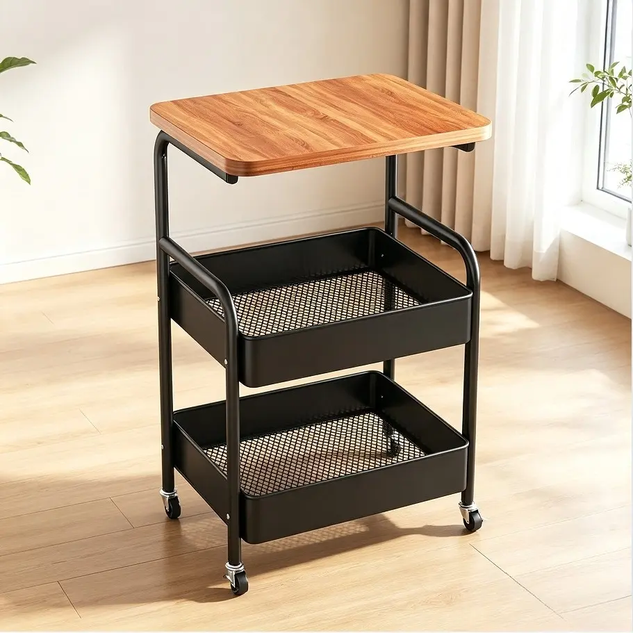 Classic Minimalist Multi-Layer Mobile Storage Cart, Silent Swivel Wheels, Bedroom Bedside Organizer, Living Room Sofa Side Shelf