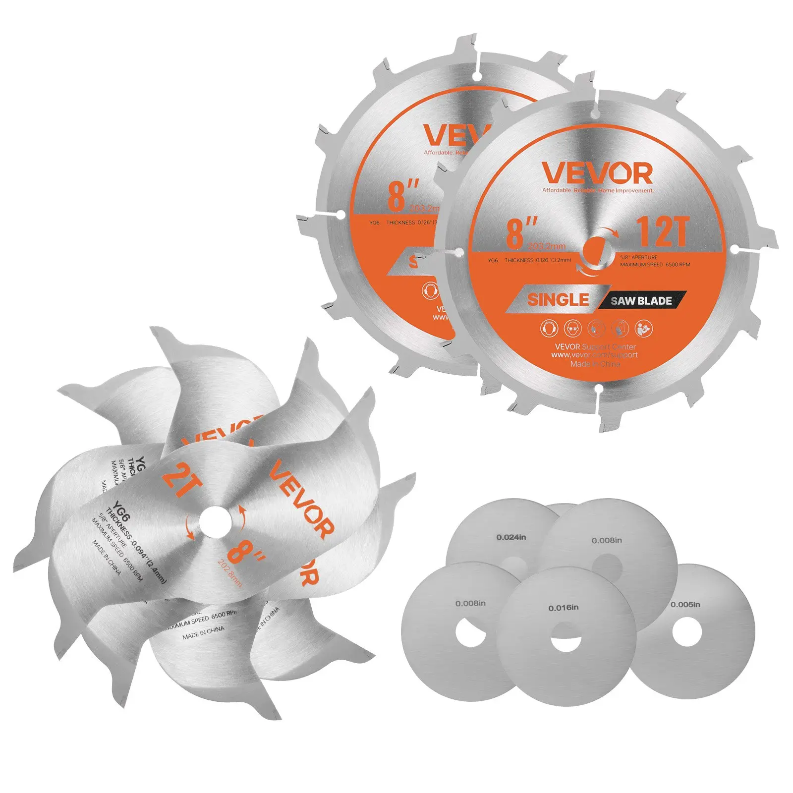 【DealsForYouDays】VEVOR Dado Blade Set, 8 inch Diameter, 12 Sharp Alloy Teeth, 5/8 inch Arbor, Fine Finish, Stacking Dado Blades with Chippers and Shims, Noise-Reducing Heat Vents, for Cutting Plywood, OSB, Hardwood