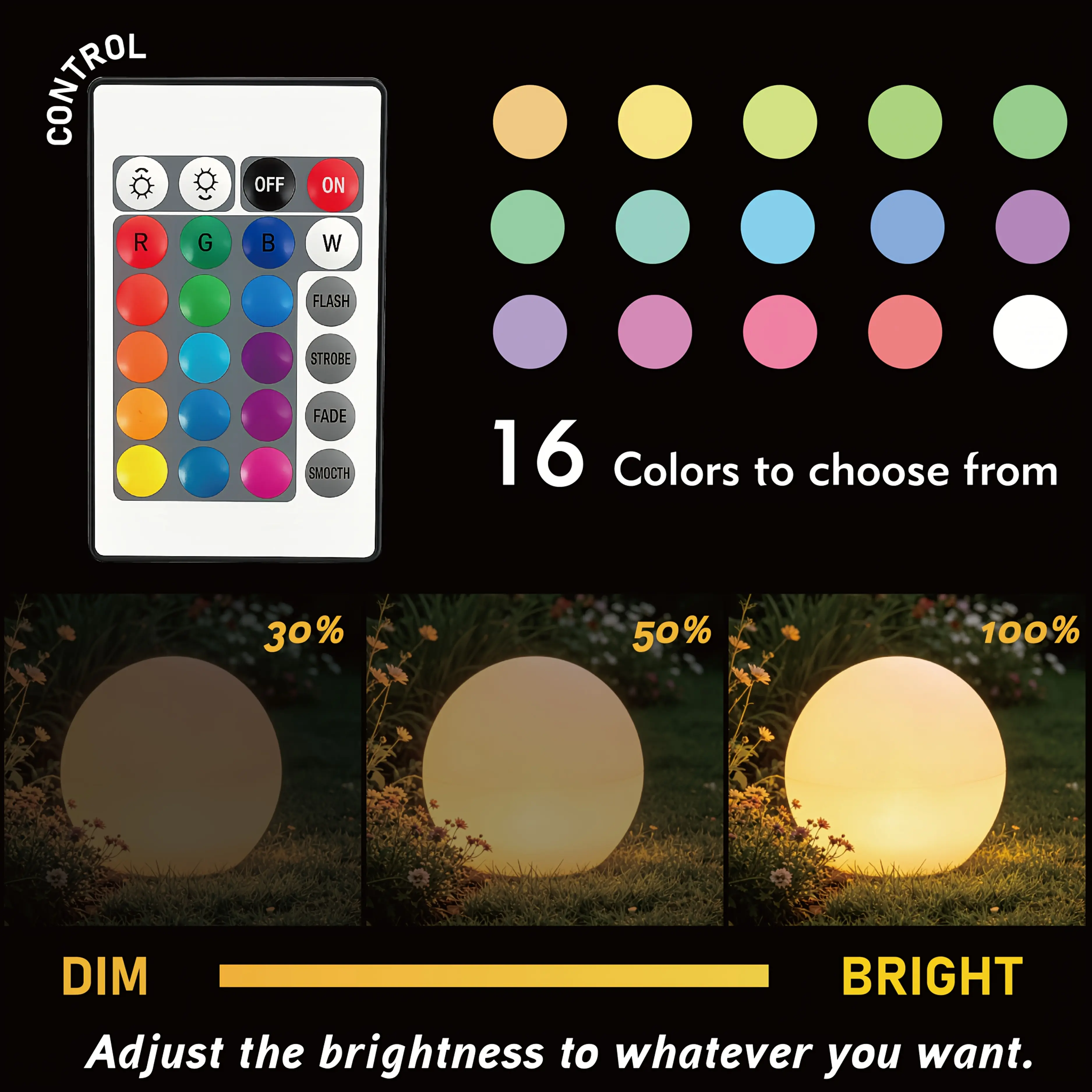 4/2/1 Solar Globe Lights Outdoor, 8" RGB Color Changing Orb Lights with Built-in Solar Panel, Solar Ball Lights, 16 Colors & 8 Brightness Levels, Remote Control Included, Waterproof Garden Lights for Patio Yard Lawn Pool Pathway Decor