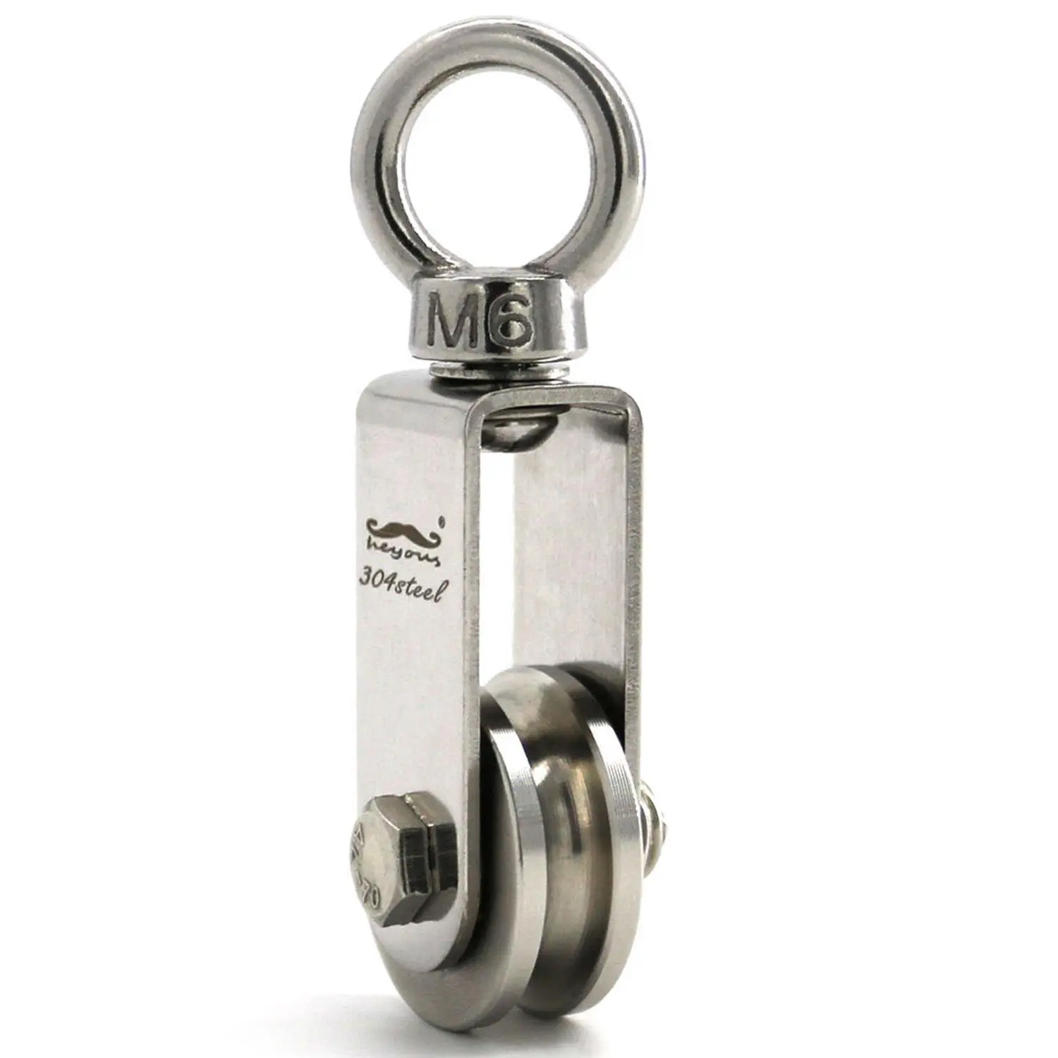 1pcs M6 304 Stainless Steel 360° Swivel Small Wire Pulley for Pulley System Lifting Cable Pulley Wheel, Bearing Inside
