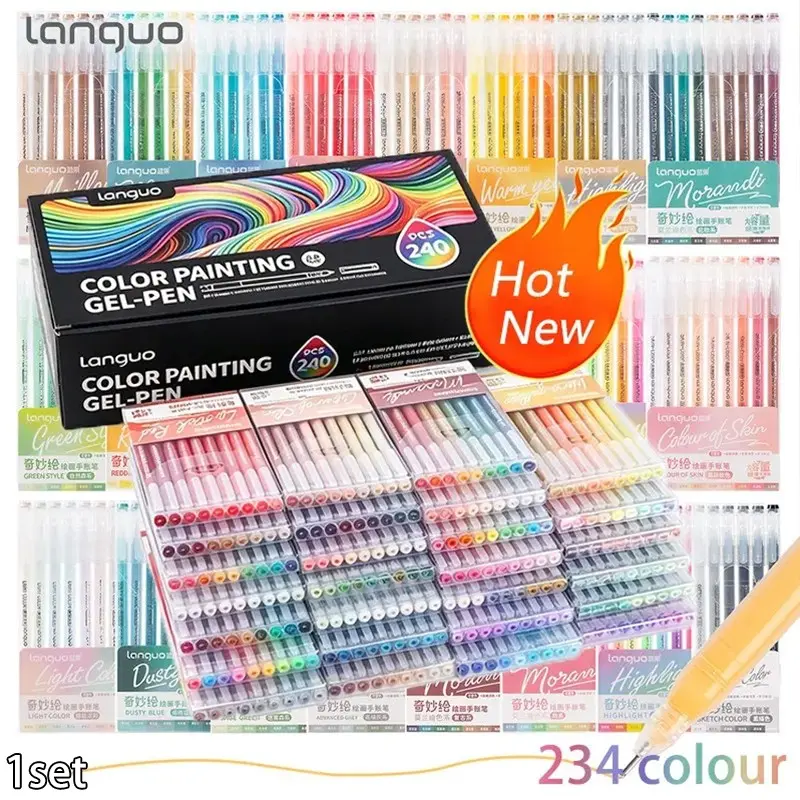Blue Fruit 240pcs/234 Color Gel Pen Set, 0.6mm Fine Tip, Large Capacity, Ideal for Scrapbooking, Art Drawing, Student Crafts