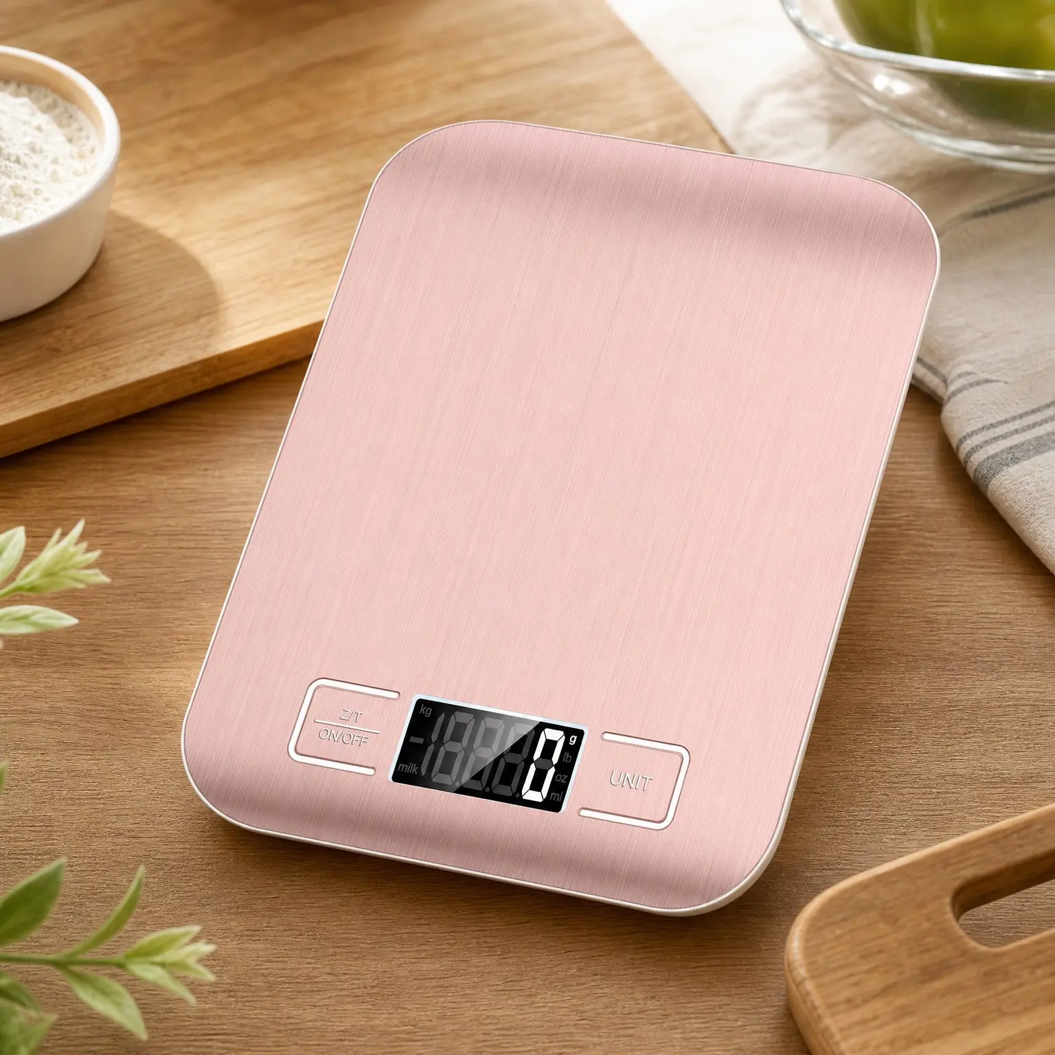 Pink Digital Kitchen Food Scale, 10kg/22lb, Measures in Grams and Ounces for Baking and Cooking, 1g/0.1oz Precise Graduation, Easy Clean Stainless Steel