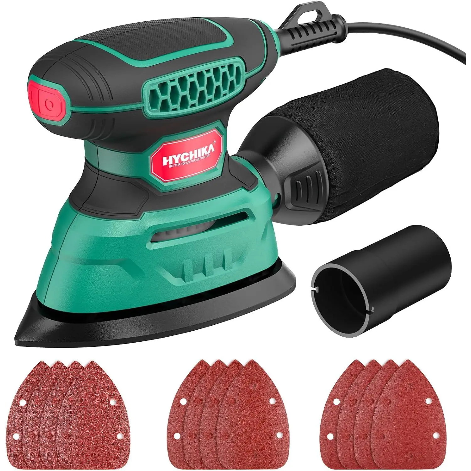 HYCHIKA Detail Sander,140W Electric Sander, up to 13000OPM, 1.2A Palm Sander Tool with 12pcs Sandpapers, with Efficient Dust Collection System, Compact Hand Sander for Woodworking