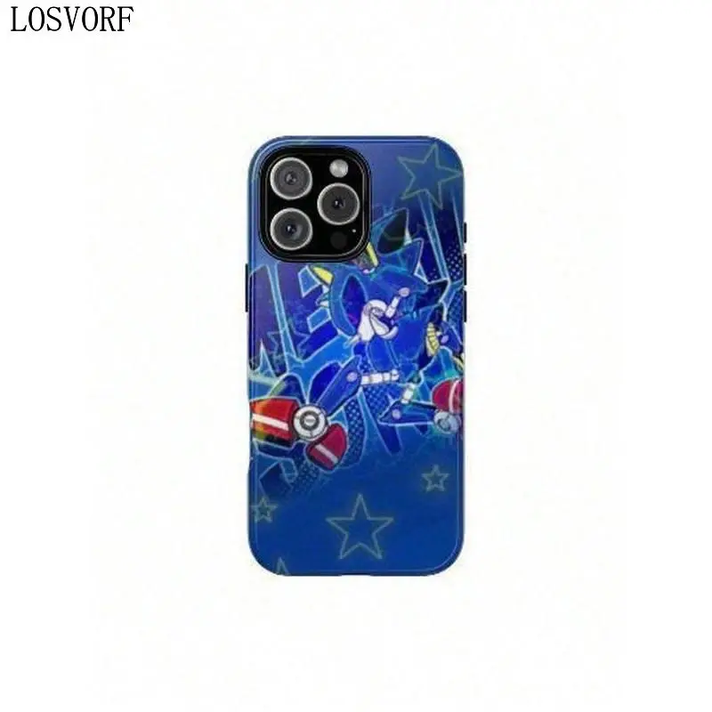 LOSVORF [2026 New]PeRetro Colorful Metal The Hedgehog Phone Case For IPhone 17 ProMax, 16, 15, 14, 13, 12, 11 Pro Max, X, XR, XS Max, 8, And 7 Plus,Screen Protector,Fidgets,Suitable For IPhone 17 Air