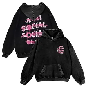 Anti Social Social Club Scribble Print Washed Hoodie 380g Autumn VIntage Washed Hoodie Graphic Sweatshirt