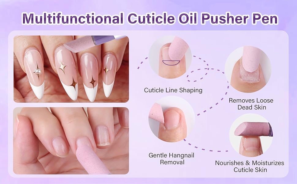 Cuticle Oil Pusher Pen Set, 2-in-1 Ceramic Cuticle Pushers with Oil for Nail Repair, Hangnail & Dry Cuticle Removal, Nail Care Pens for Manicure & Pedicure, Professional Salon Tools