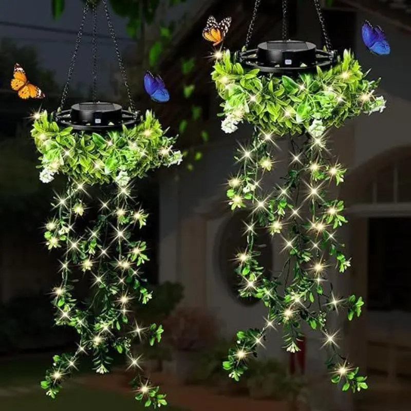Solar Garden Light, Hanging Solar Plant Lantern, Milan Grass Hemisphere Lamp, Outdoor Decor for Patio, Courtyard, Wedding Party Atmosphere