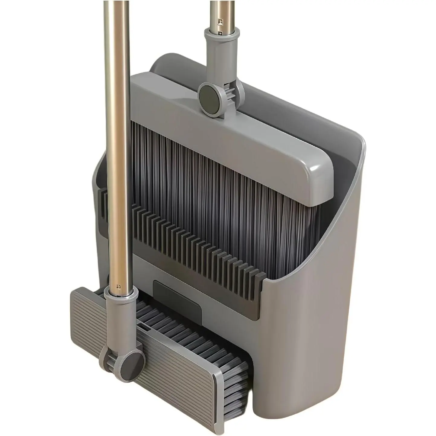 3-in-1 Broom and Dustpan Combo with Cleaning Teeth, Adjustable Long Handle, 180° Rotating Broom, Heavy Duty for Pet Hair, Indoor/Outdoor Floor Sweeping (Gray)