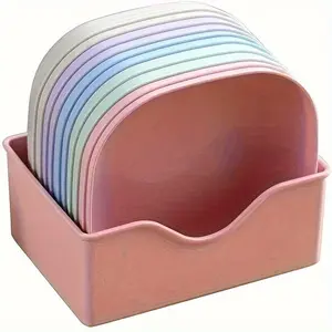 10 randomly colored square plates with 1 bracket - Portable plate set, perfect for snacks and breakfast - Durable plastic material - Essential kitchen tool