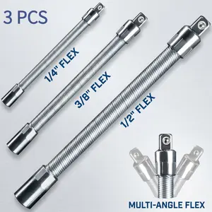 1/2, 3/8, 1/4 Inch Socket Ratchet Wrench Set - 3 Bendable Shafts, Wrench Extender Tool, Connecting Rod - Automotive Car Repair Tools for Home & Car Maintenance-YY1