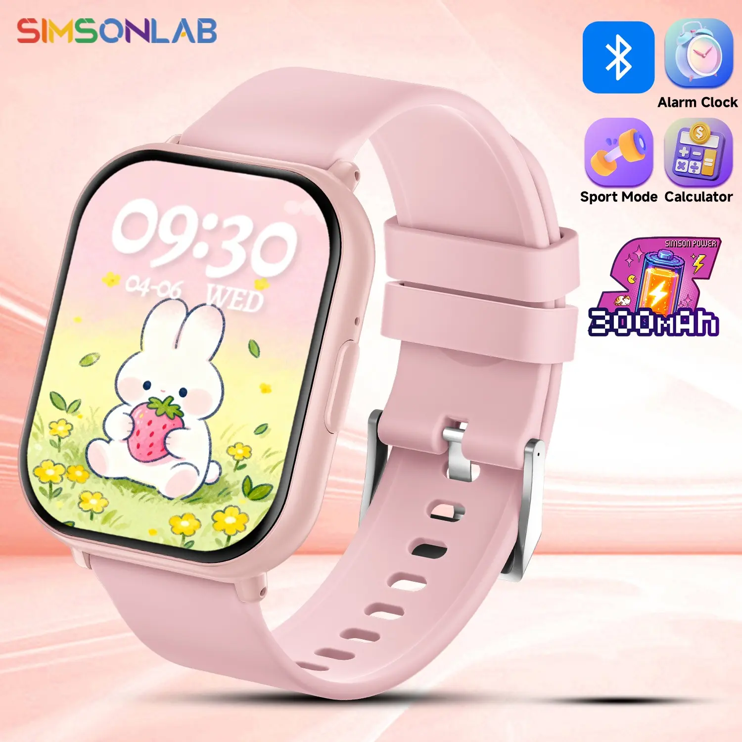 SIMSONLAB Low Power Smart Watch for Kids, Water Reminder, Sitting Reminder, Wireless Calls, Message Alerts, Clock, Weather Display, Music Control,Step Counter, Multi-Functional New Year Gifts Suitable For All Ages,Compatible with iPhone Android