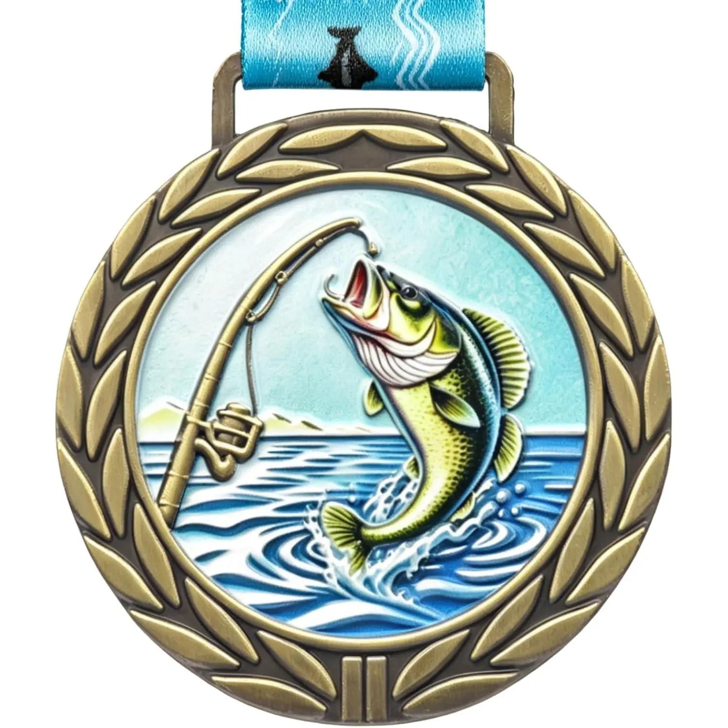 2.56 Inch Gold Fishing Award Medal with Neck Ribbons, Fish Competition Trophy Prize for Kids, Adults and Deep Sea Fishermen