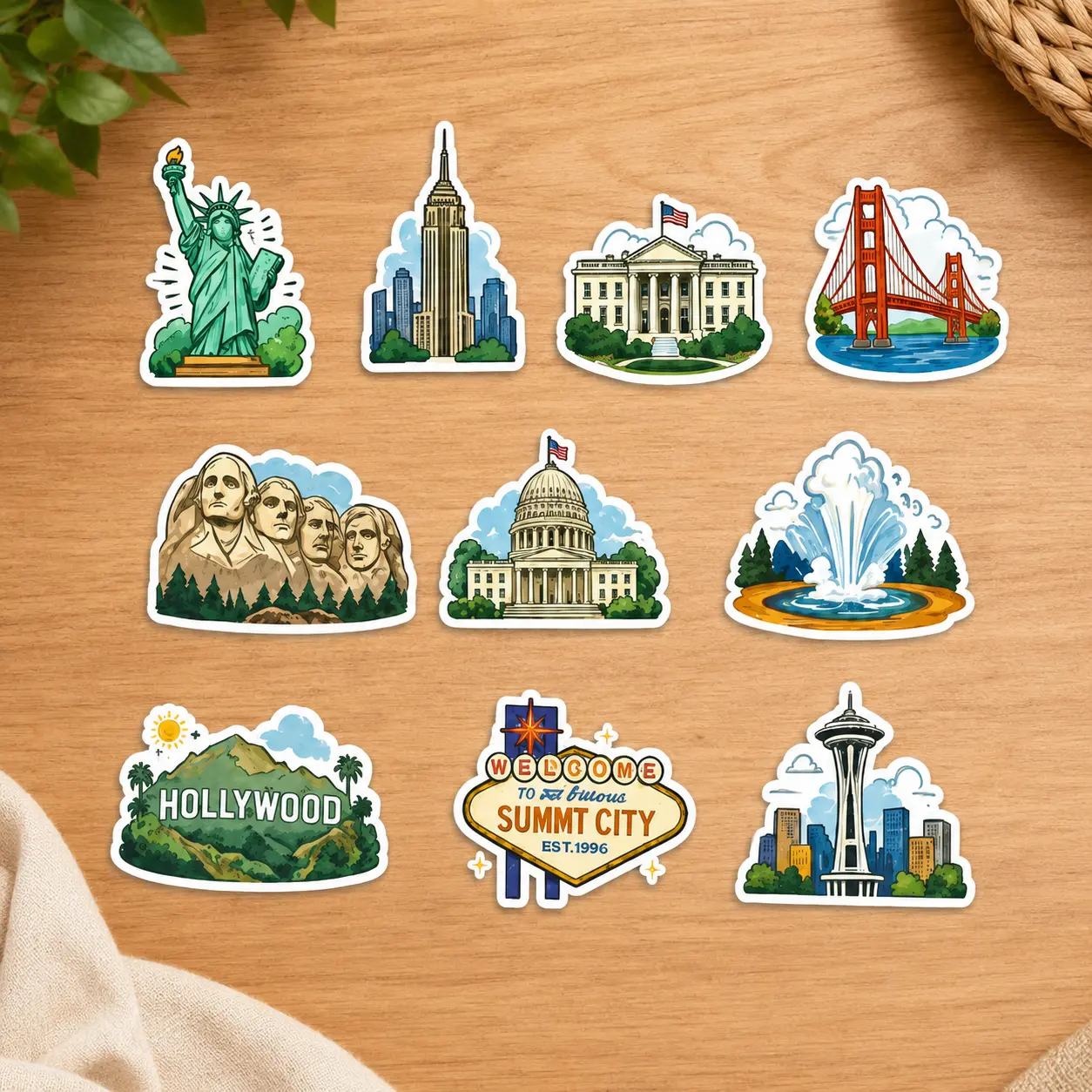 Reflective American Landmark Fun Stickers - Regional Icons Travel Decal Pack for Sports & Outdoor Use, Including Statue of Liberty, Golden Gate Bridge Sticker, Hollywood, Yellowstone Designs, Outdoor Gear