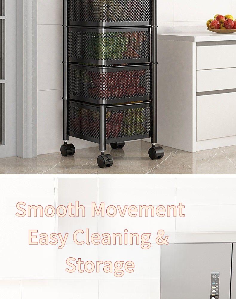 Rotatable multi-layer floor-standing bedroom cart, kitchen storage rack, multifunctional household snack rack, bedside rack