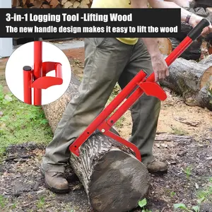 3-in-1 Logging Tools: Log Hauler, Cant Hook, Timberjack, Log Lifter, Log Tongs, Forestry Multitool, Firewood Harvesting Hand Tools, Red