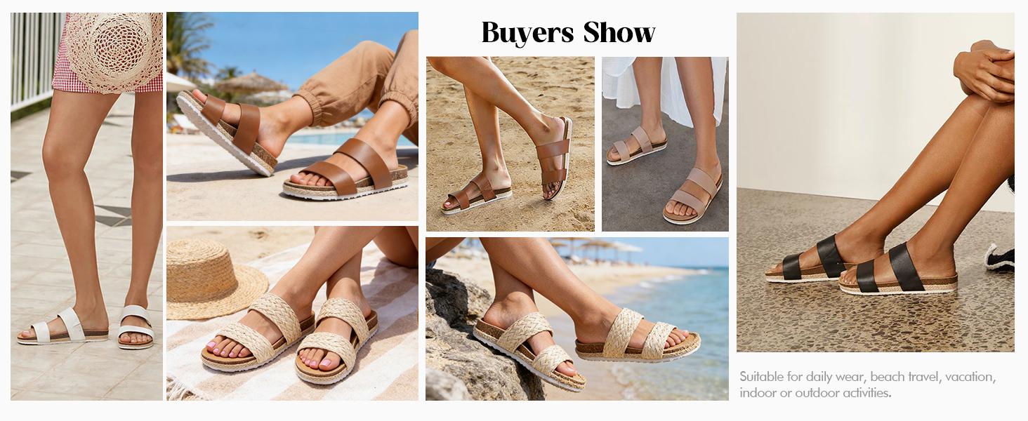 Coutgo Women's Slides Sandals Open Toe Slip On Platform Sandals Footbed Summer Beach Shoes