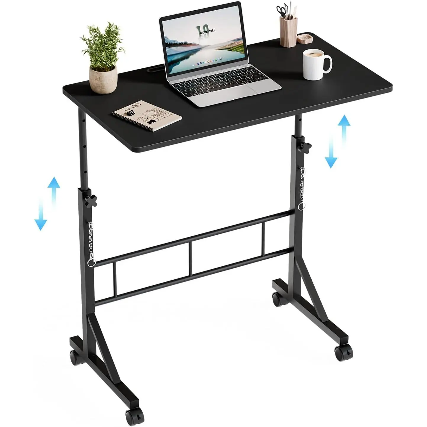 31.5" Walking Pad Desk, Laptop Desk, Home Office |   Lockable Wheels, Adjustable Height, Portable Rolling Design, Treadmill Use, Stand Up Style, Black