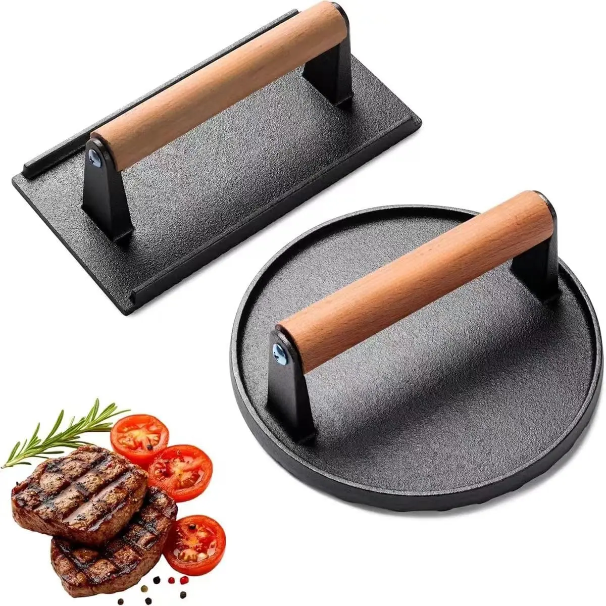 Kitchen Tools 5.7"Cast Iron Smashed Burger Press, 8“ bacon Grill Press Crispy Smash Burgers Burger Tool for Grill and Griddle BBQs and Tailgates Gifts for Men and BBQ Enthusiasts