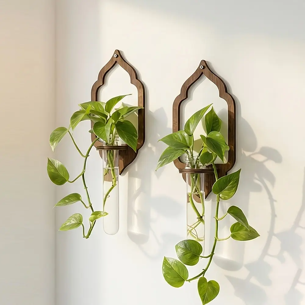 2-Pack Wall-Mounted Hydroponic Plant Containers, Bohemian Indoor Wall Decor, Test Tube Style Flower Rack, Air Plant Growth Container