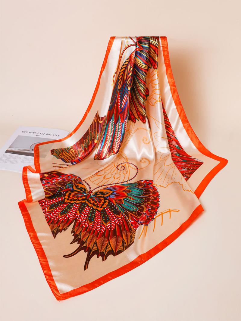 Women's Elegant Butterfly Print Square Scarf, Casual Soft Comfortable Shawl for Daily Wear, Fashion Accessories for Women & Girls