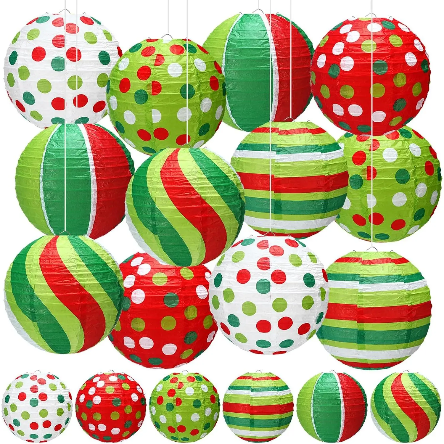 12 count Red and Green Paper Lantern 8 Inch Christmas  Lantern Indoor Outdoor Decorative Round  Decor Ornaments for Holiday Xmas Party  Shower Birthday